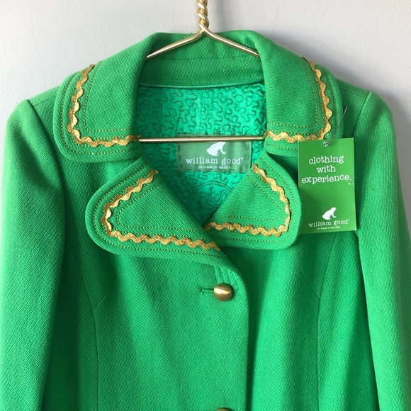Rare William Good Green Wool Gold Buttons whimsical one of a kind artisan coat S - Picture 2 of 16